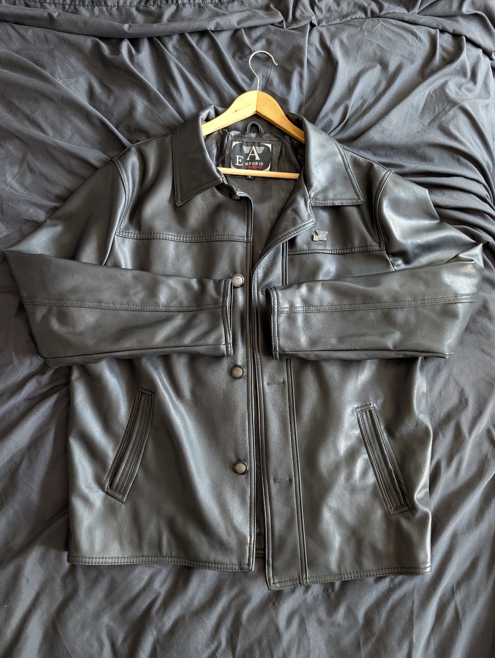 Emporio Collezione (Armani) Black Leather Button-Front Jacket